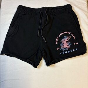 YoungLA Black Athletic Shorts with Pink Logo